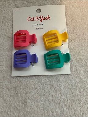 Cat & Jack Bright Pink, Yellow, Purple & Teal Mini Hair Clips - 4 Pack